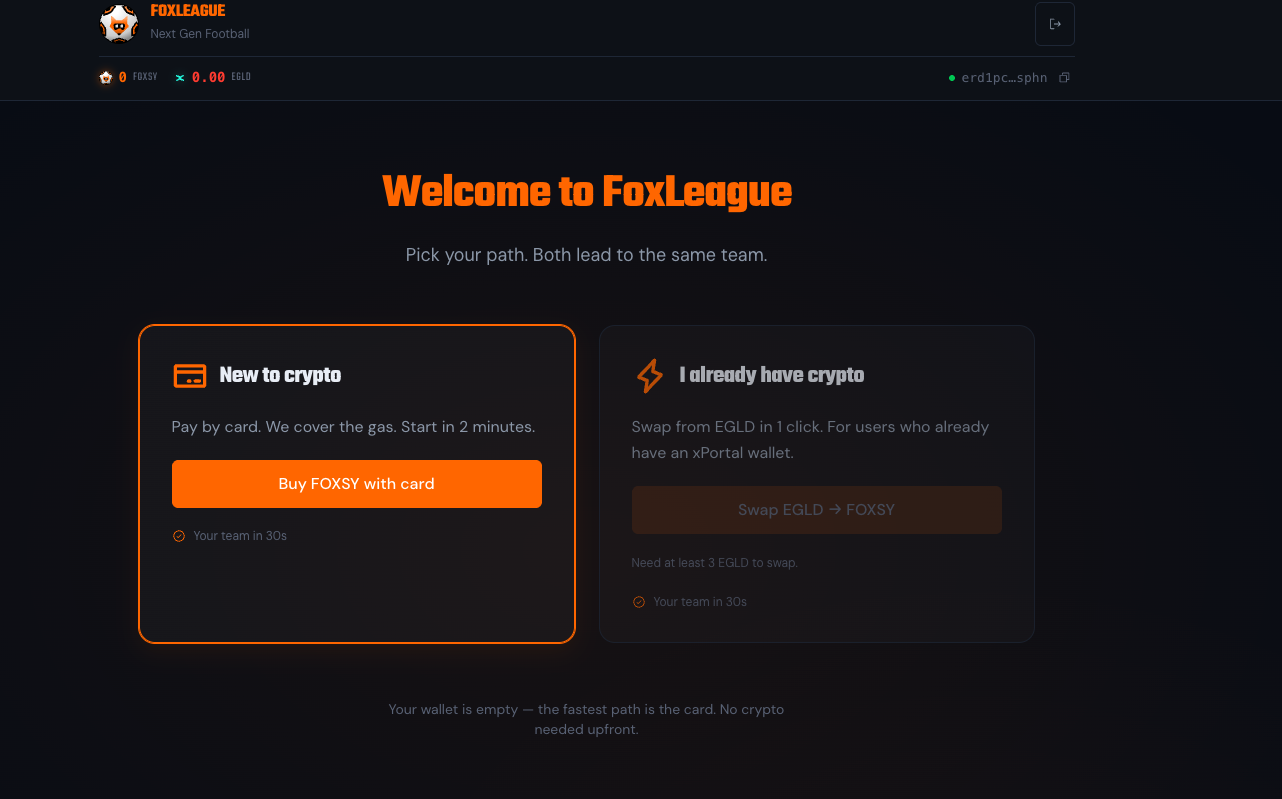 Onboarding chooser shown when the wallet holds less than the registration fee