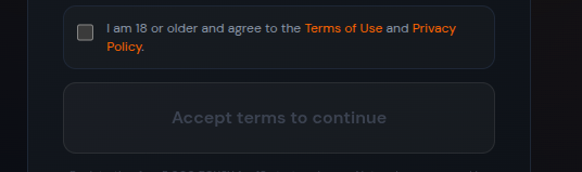 Close-up of the Terms-of-Use disclaimer checkbox